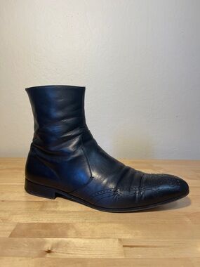 Prada Vintage Men’s Laser-Cut Accent Black Leather Ankle Boots